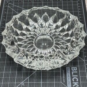 Vintage Clear Cut Glass Ashtray Round Diamond Point Sawtooth Geometric 6.5 Inch